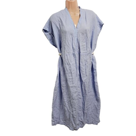Vakko Mare Turkish Caftan Dress Women Size S Blue Linen - Picture 2 of 14
